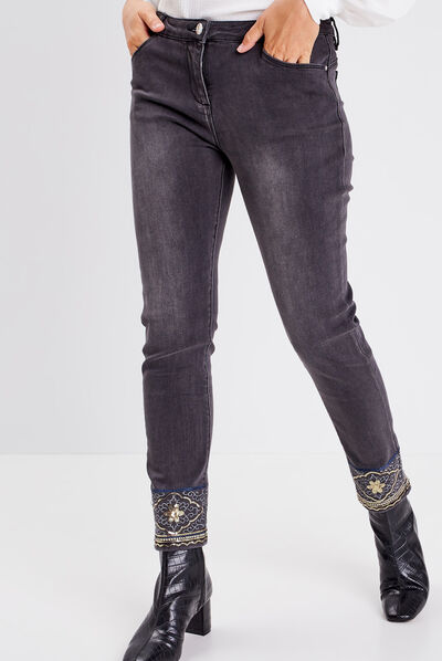 Jean ajusté avec sequins denim gris femme