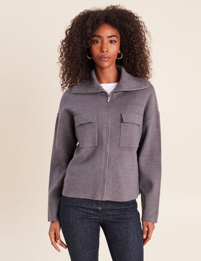 Cardigan col camionneur gris fonc&eacute; femme