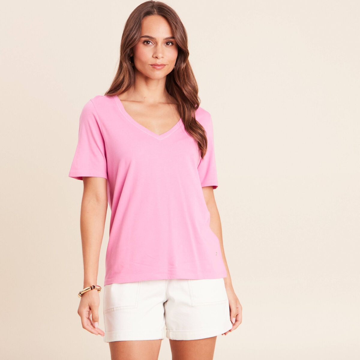 T-shirt manches courtes rose fushia femme