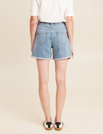 Short large taille haute en jean denim double stone femme