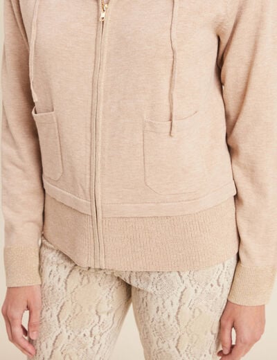 Gilet droit mi-long &agrave; capuche creme femme