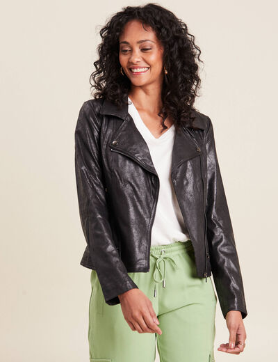 Veste esprit motard zippée noir femme