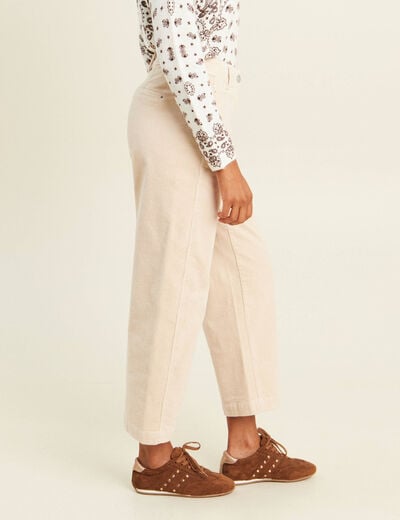 Pantalon large 7/8&egrave;me en velours sable femme