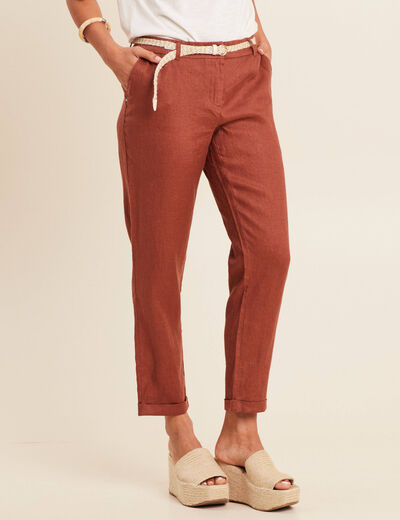 Pantalon flou ceinturé marron foncé femme