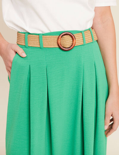 Jupe longue évasée ceinturée vert femme
