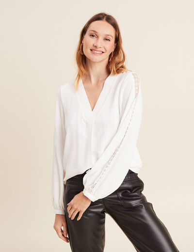 Blouse manches longues ecru femme