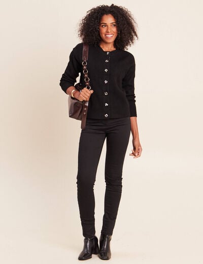 Gilet droit mi-long col rond noir femme