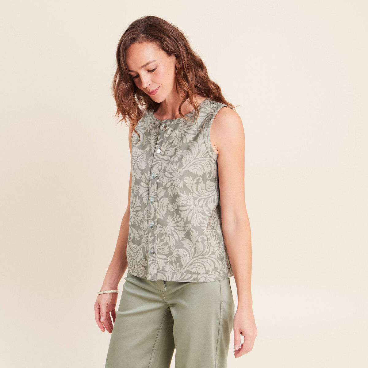 T-shirt r&eacute;versible sans manches gris femme