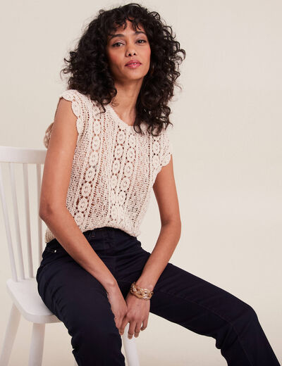 Débardeur macramé ecru femme
