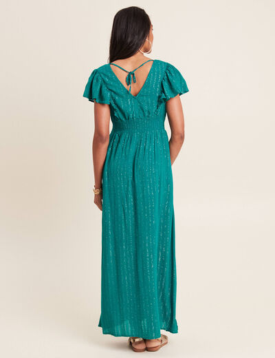 Robe longue droite fluide vert canard femme