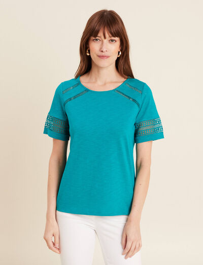 T-shirt manches courtes vert émeraude femme