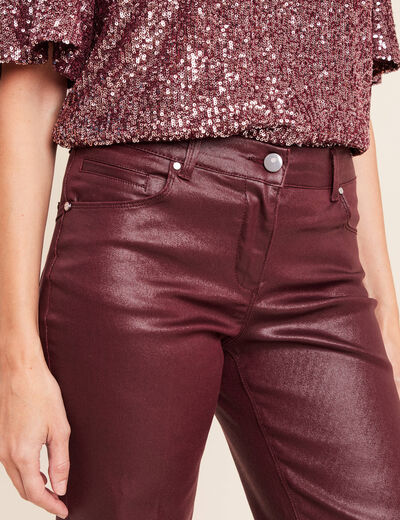 Pantalon enduit coupe large bordeaux femme