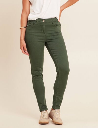 Jean magique L'Unique coupe ajust&eacute;e vert bouteille femme