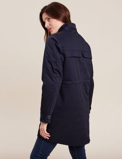 Parka cintrée capuche fourrure bleu foncé femme