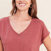T-shirt col v manches courtes aspect lin vieux rose femme