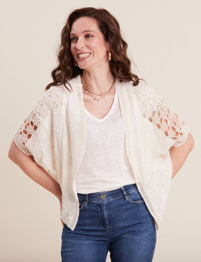 Gilet manches courtes dentelle ivoire femme