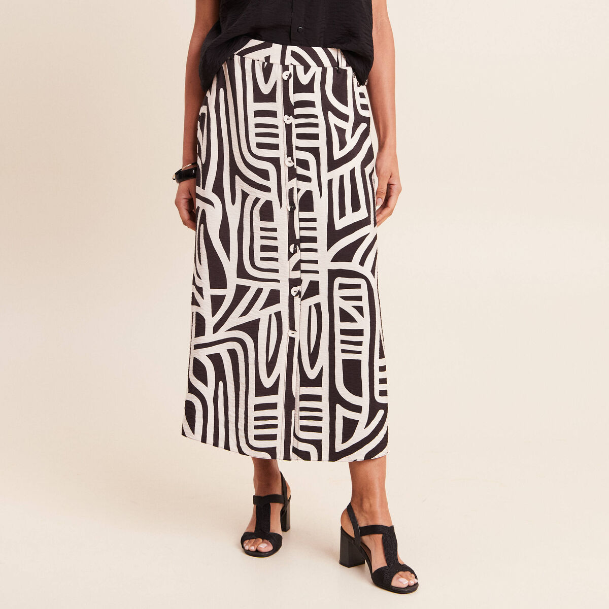 Jupe longue &eacute;vas&eacute;e r&eacute;versible noir femme