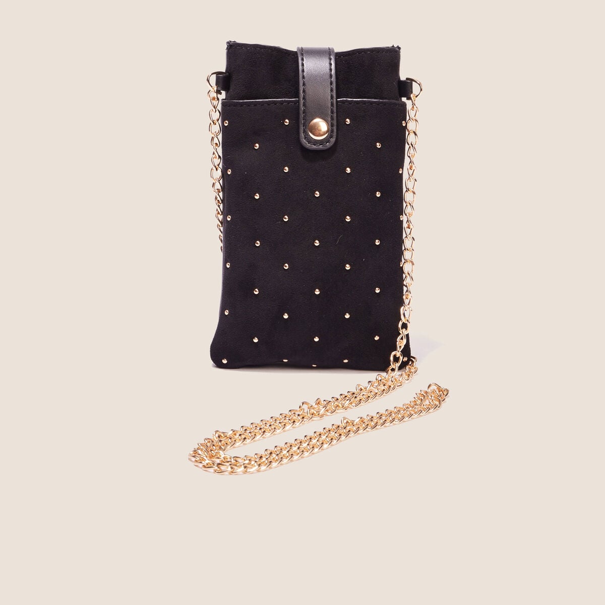 Coffret pochette t&eacute;l&eacute;phone clout&eacute;e noir femme