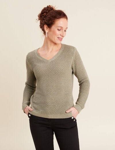 Pull manches longues col en V vert clair femme