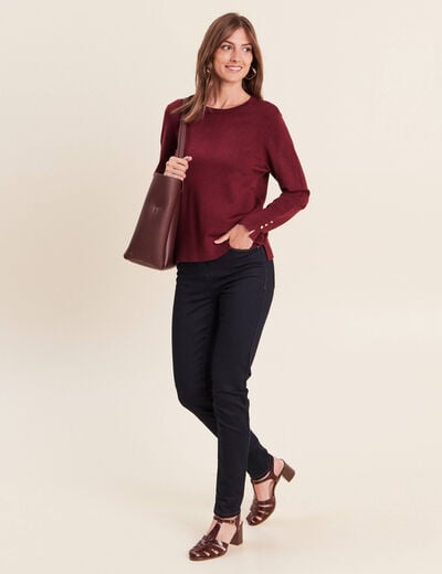 Pull droit col rond manches longues bordeaux femme