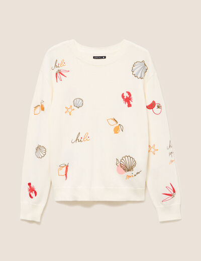 Pull col rond manches longues rouge femme