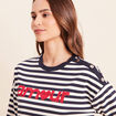 Sweat col rond &agrave; message bleu femme