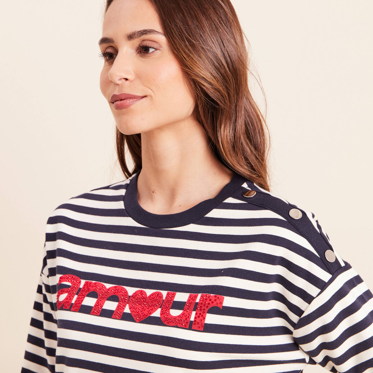 Sweat col rond &agrave; message bleu femme