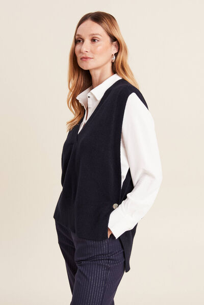Pull sans manches bleu foncé femme