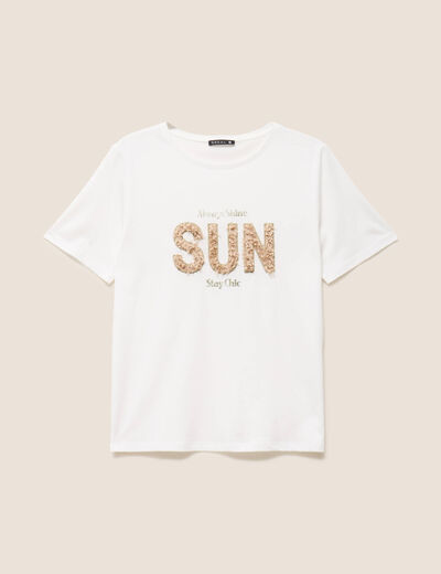 T-shirt col rond manches courtes ecru femme