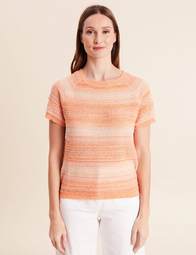 Pull col rond manches courtes orange fluo femme