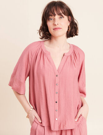 Blouse ample col v manches 3/4 mauve femme