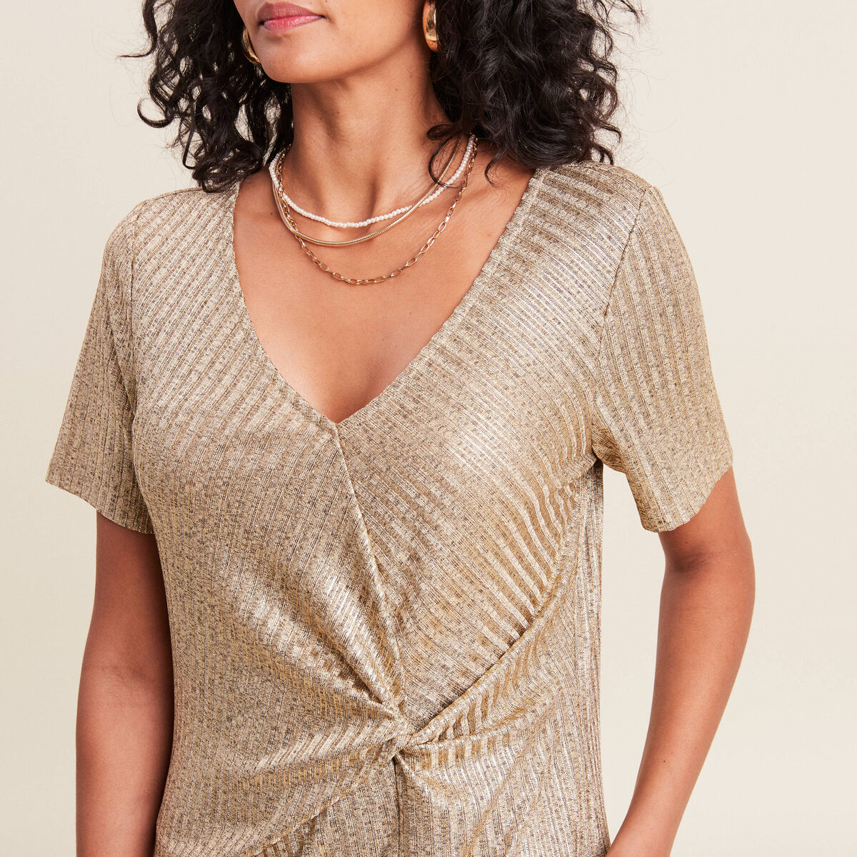 Robe ajustée métallisée couleur or femme