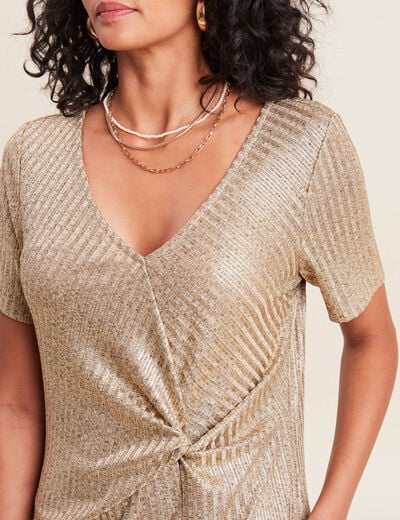 Robe ajustée métallisée couleur or femme