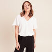 T-shirt bi-mati&egrave;re manches courtes ecru femme