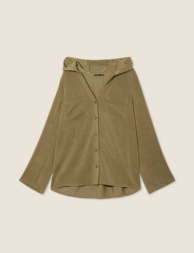 Blouse manches 3/4 à capuche vert olive femme