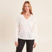 Blouse col v manches longues ecru femme