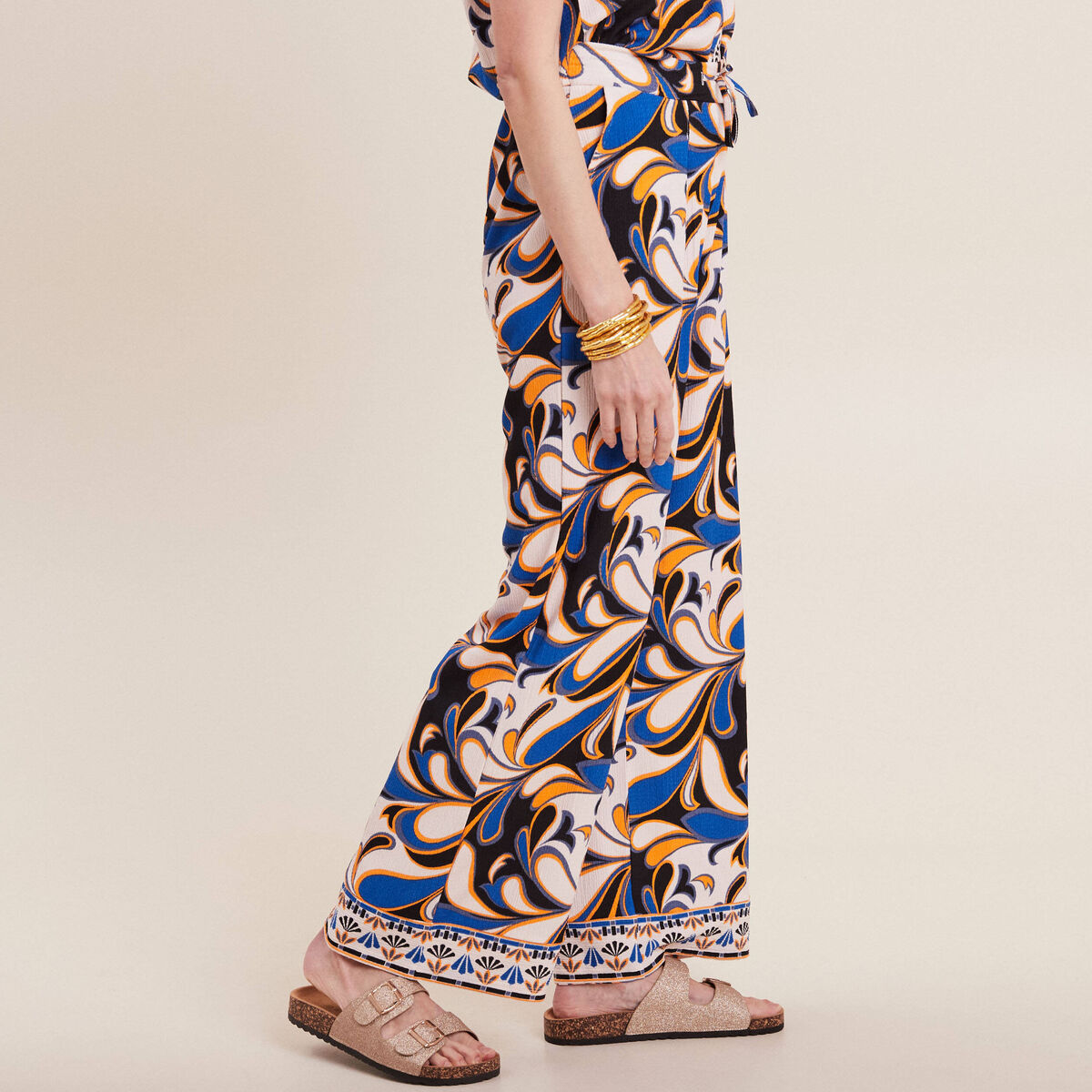 Pantalon large &agrave; coulisse bleu femme