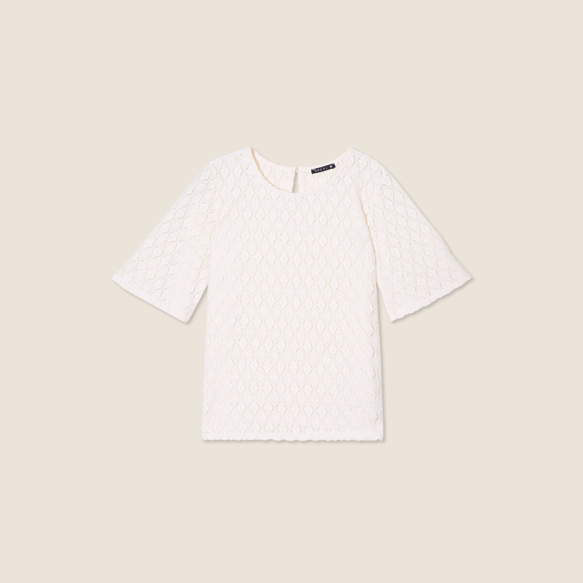 Blouse manches courtes ajourée ecru femme