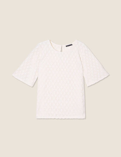 Blouse manches courtes ajourée ecru femme