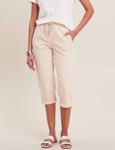Pantacourt large taille haute ivoire femme
