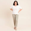 T-shirt ajust&eacute; col rond manches coudes ecru femme