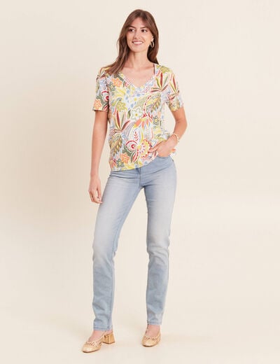 T-shirt col V manches courtes vert femme