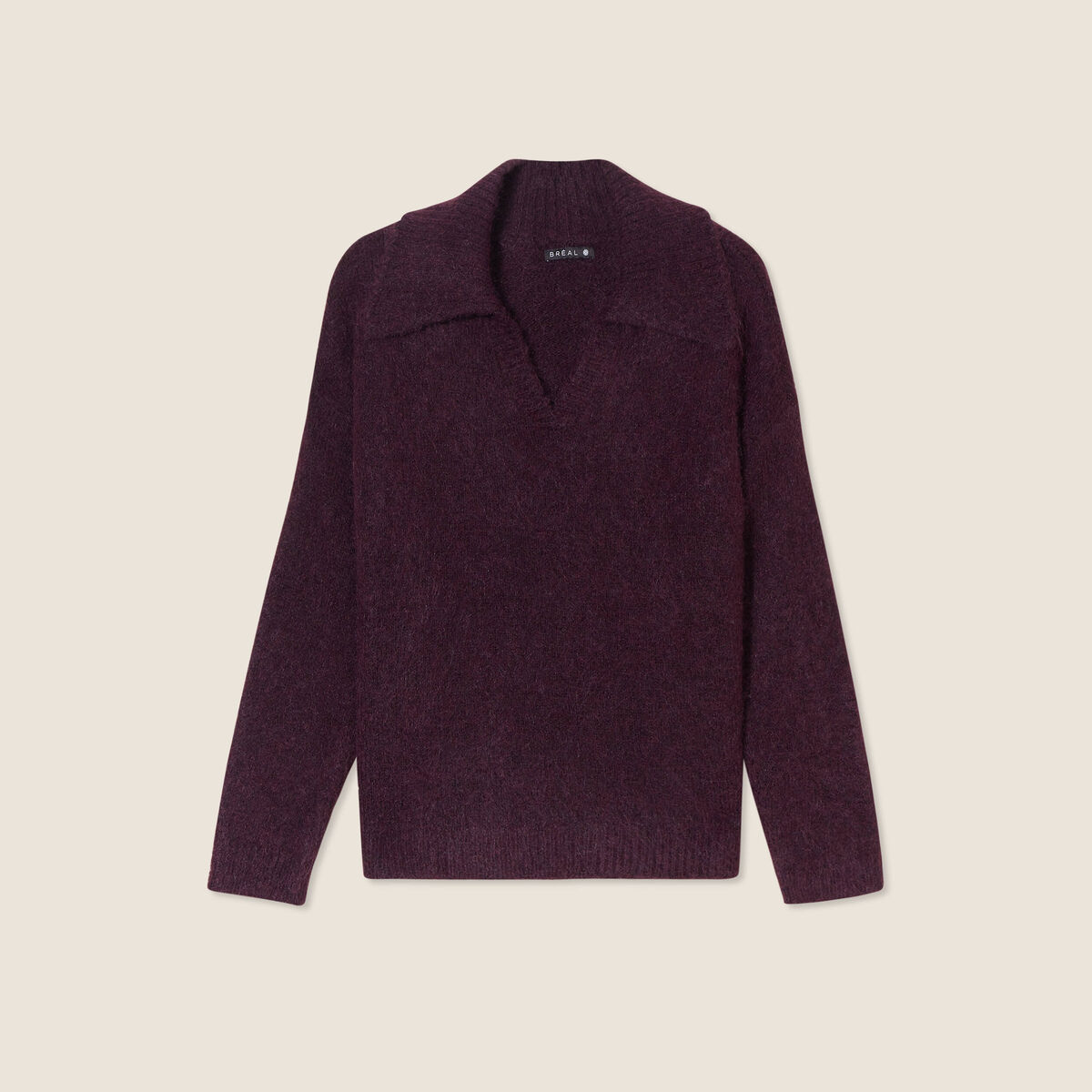 Pull manches longues col polo bordeaux femme