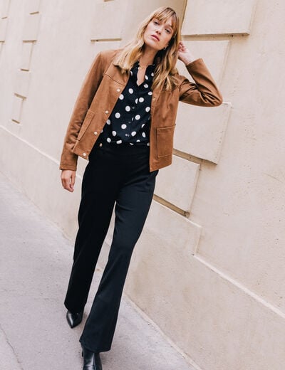 Veste courte doubl&eacute;e marron fonc&eacute; femme