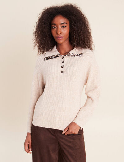 Pull droit manches longues beige femme