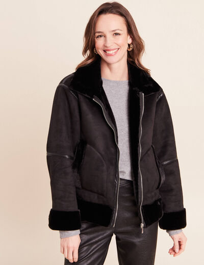 Bombardier court droit col montant noir femme