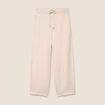 Pantalon large taille haute creme femme