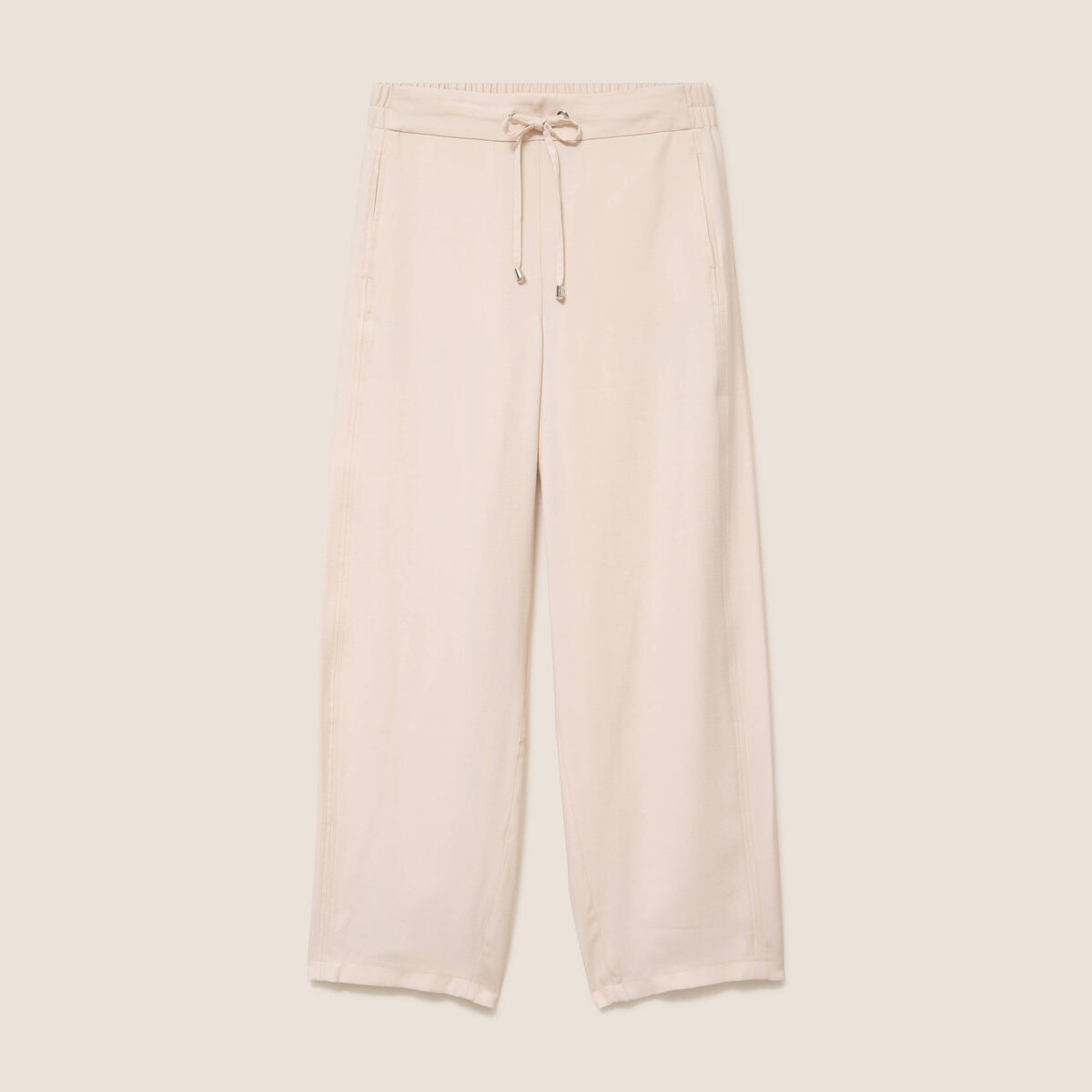Pantalon large taille haute creme femme