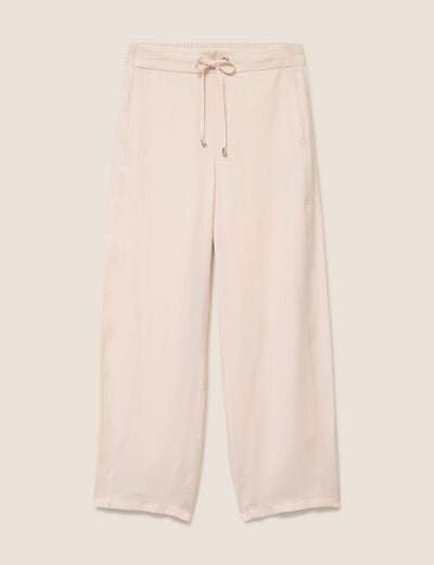 Pantalon large taille haute creme femme