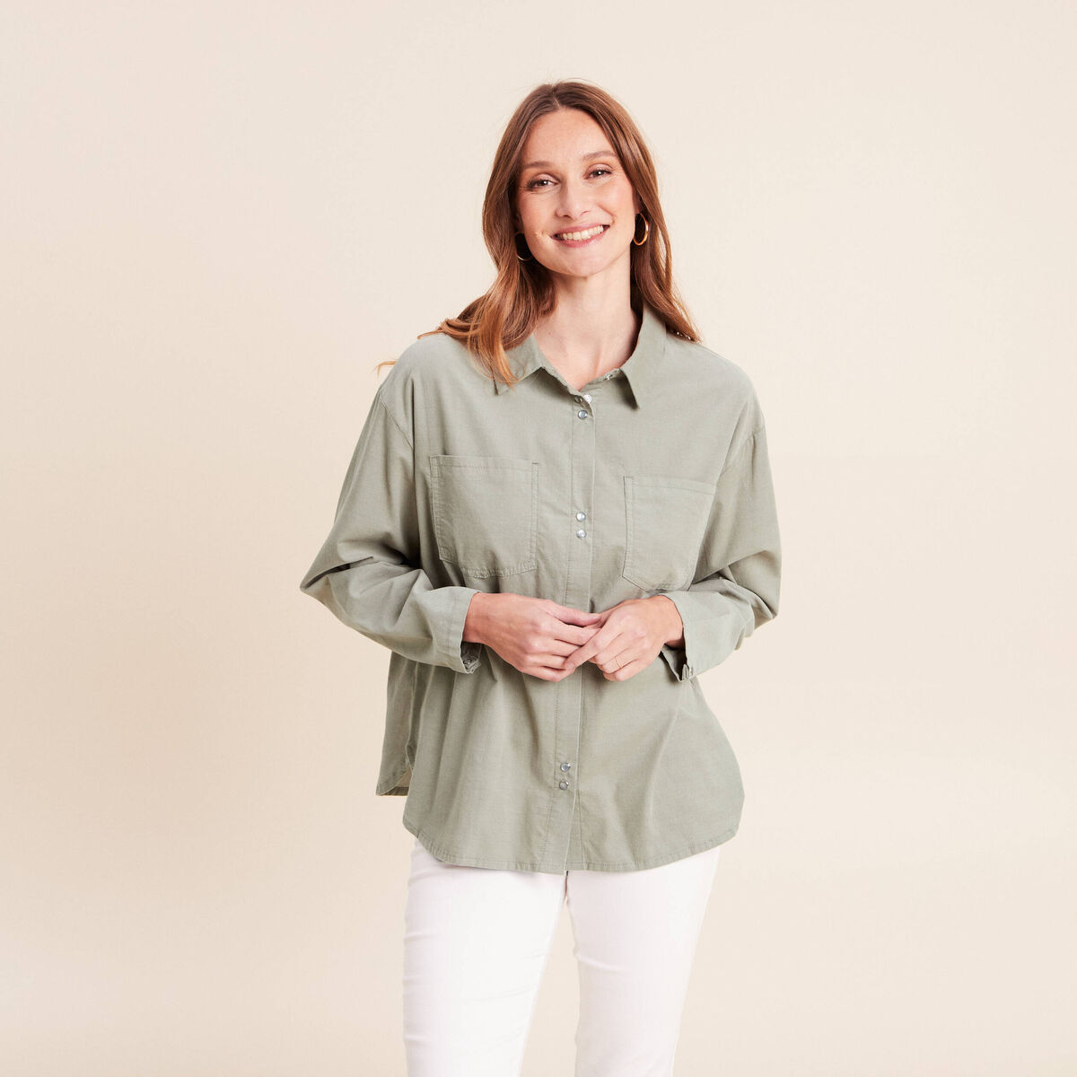 Chemise ample en velours milleraie vert clair femme